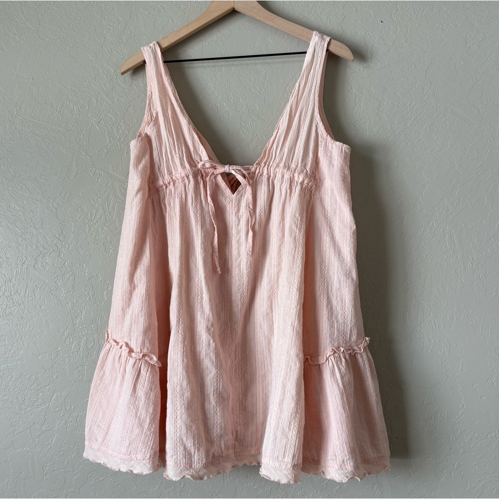 Light Pink Mini Dress - Sleeveless Tie-Front Sundress